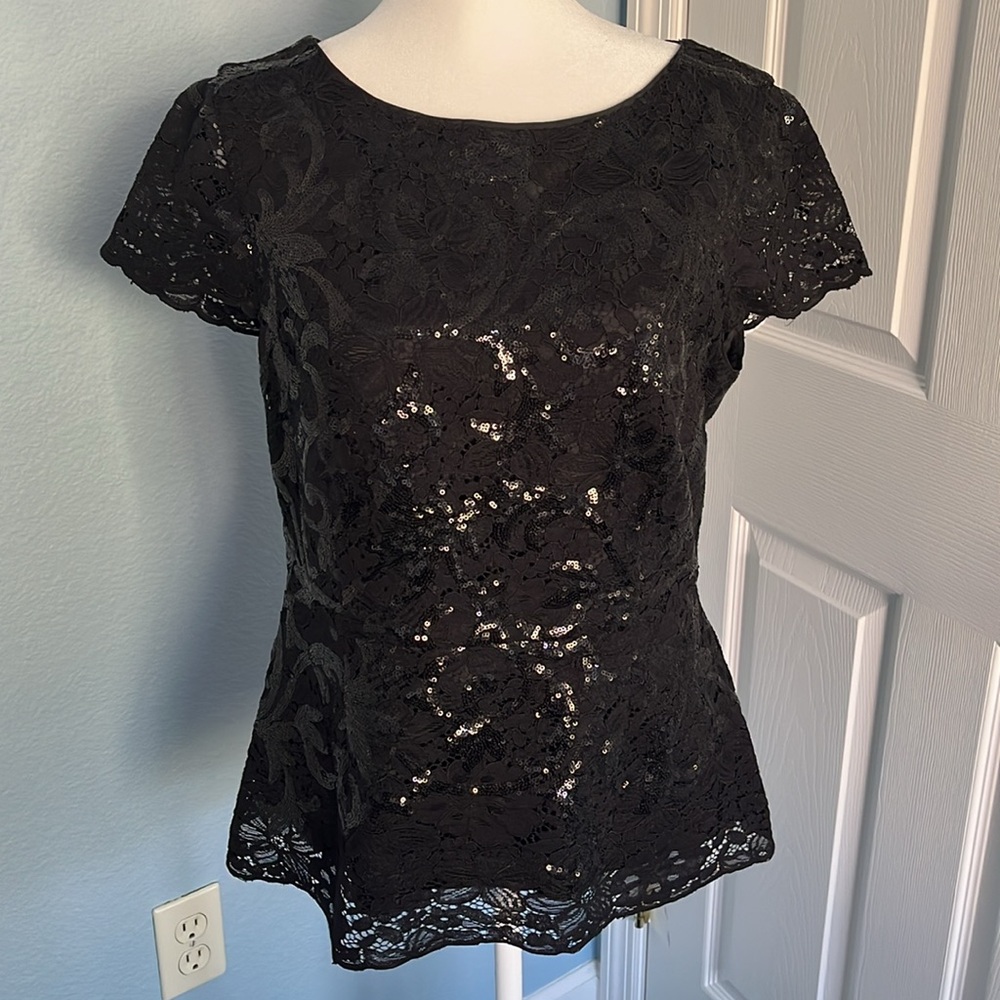 Brooks Brothers Black Peplum Cap Sleeve Blouse